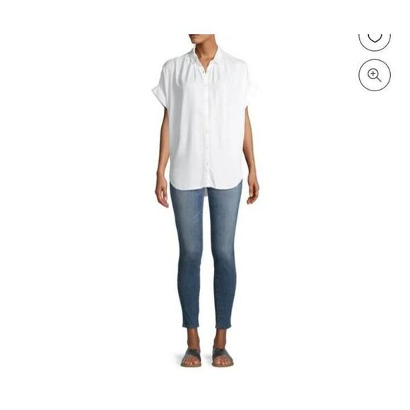 TIME & TRU WHITE BUTTON DOWN ROLL SLEEVE BLOUSE SZ.L EUC. - Picture 4 of 10